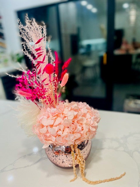 Chic Pink Hydrangea Pampas Grass Arrangement