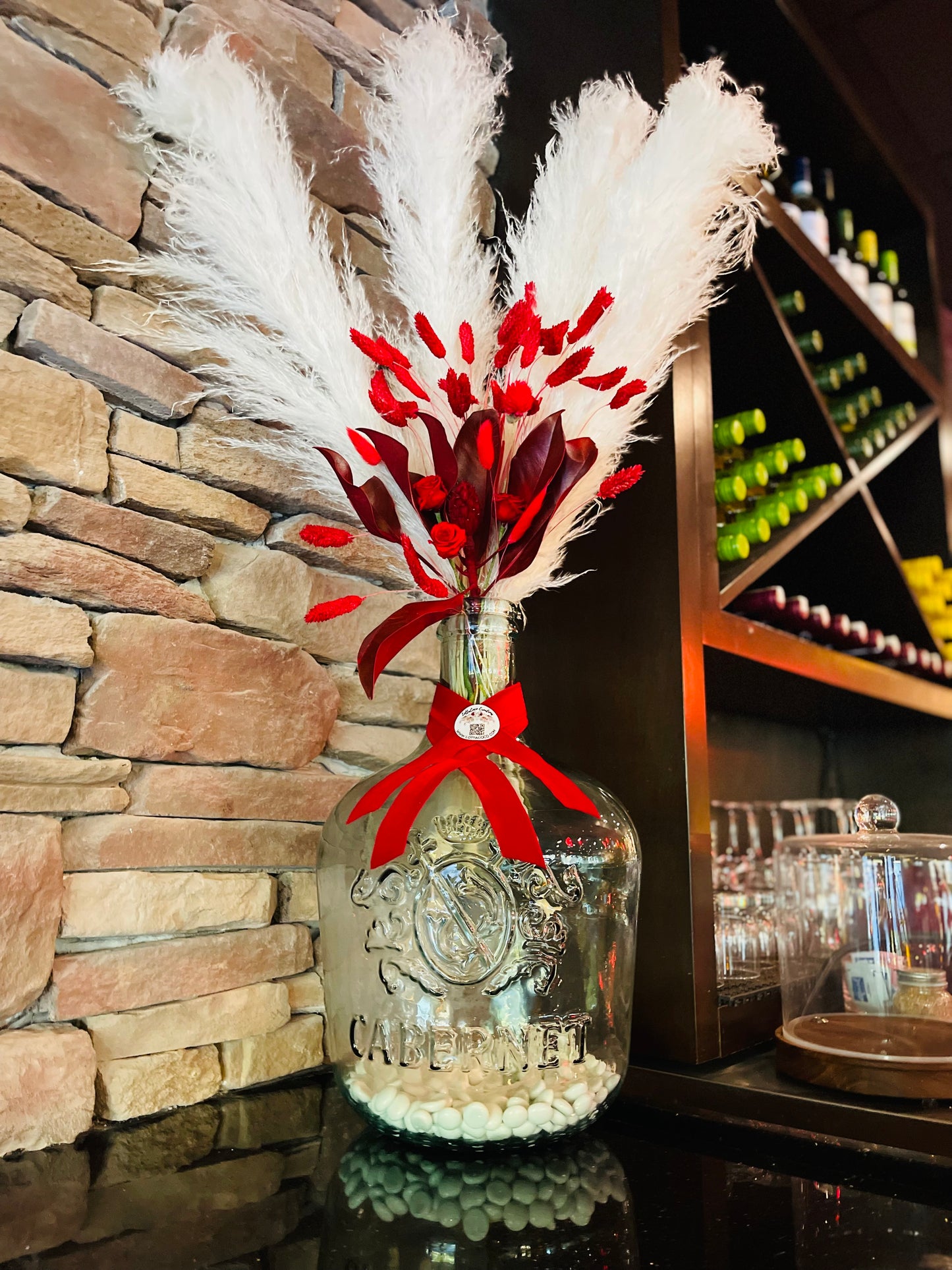 Scarlet Red Pampas Grass Arrangement